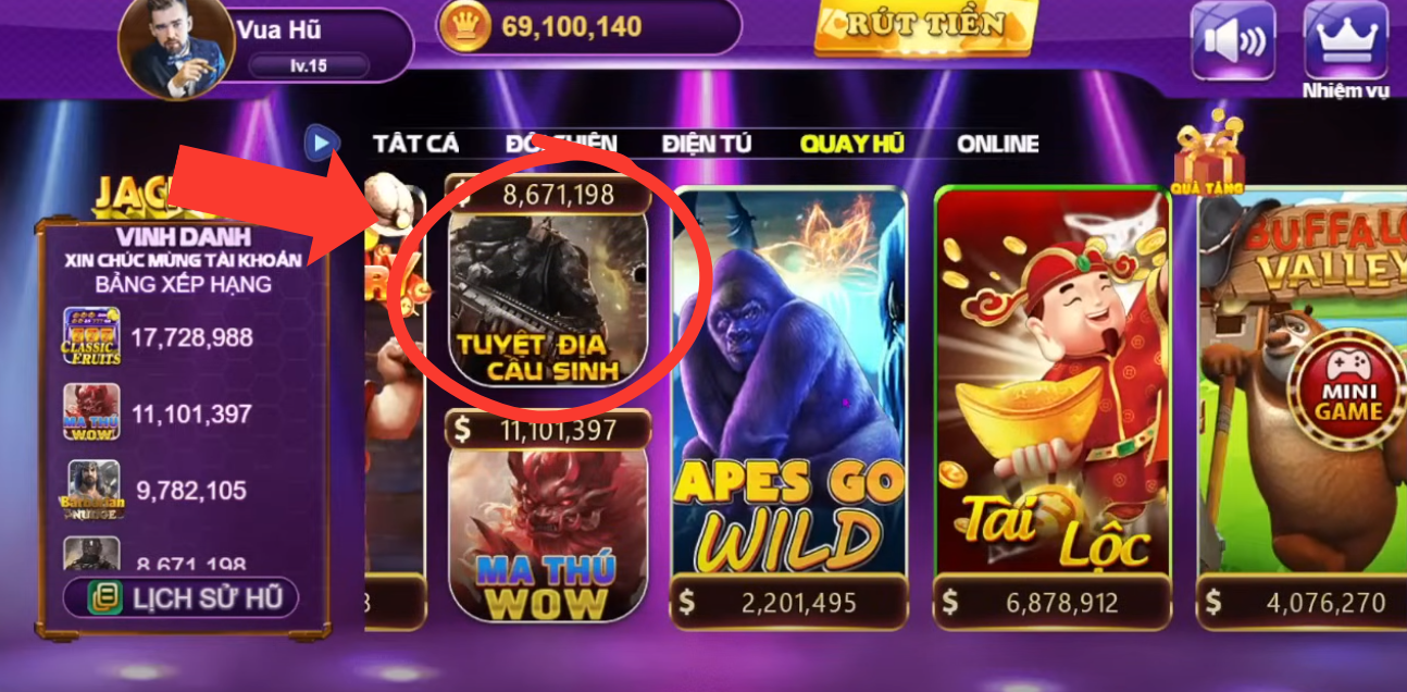 Chọn Tuyệt Địa Cầu Sinh tại trang chủ của 68 Game bài